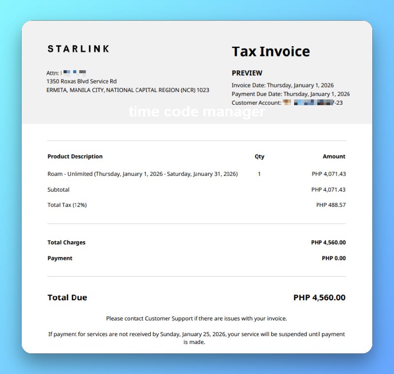 ကျွန်တော်တို့နား လစဉ်ဘေဆောင်နေတဲ့အထဲကAdmin Role ပေးထားတဲ့ စက်တစ်ချို့ဘေဆောင်စျေးနှုန်း ၁၂ လတိတိလစဉ် ၁ သိန်းဝန်းကျင်သက်သာတဲ့ Starlink ရဲ့ 20% Off Promotion ယူပေးလိုက်လို့ရသွားတဲ့  Invoice လေးတွေပါ။ ပုံမှန်ဘေ 530000 ကနေ420000 ဝန်းကျင်လောက်ပဲဆောင်ရတော့မှာဖြစ်ပါတယ်။ ပိုလန်းသွားတာက ၁ နှစ်လုံး ဒီစျေးနဲ့ဖြစ်သွားတာပါ။ Plan လဲမပြောင်း၊ လိုင်းလည်းအရင်အတိုင်း၊ Region လဲ အရင်အတိုင်းကိုမှစျေးသက်သာသွားတာပါ။ ကျွန်တော်တို့နား လစဉ် ဘေပြောင်းဆောင်မယ့်သူတွေအနေနဲ့လည်းဘေမတောင်းခင် ၄ ၅ ရက်ကြိုတင်ပြီး လာရောက်ပြောပြီးဆောင်မယ်ဆိုရင် အခုလိုမျိုး 20% Off Promotion လေးကြိုးစားပြီးလုပ်ပေးပါမည်။ အခု promotion ကလည်း 2026 feb အထိပဲ ရရှိမှာဖြစ်လို့
အဲ့ဒီနောက်ပိုင်းဆိုရင်တော့ အခု စျေးသက်သာတဲ့ promotion ရချင်ရင်တောင်
မလွယ်တော့ပါဘူး။——————-Bill ဆောင်စျေးနှုန်း- ဖိလစ်ပိုင် - 530000- ဂျပန် - 530000- အာဂျင်တီးနား - 380000( Bill ဆောင်တဲ့သူတိုင်းအတွက် Time Code Manager မှာ SVIP Member အဖြစ်ရရှိဦးမှာဖြစ်ပါသည်။ )  ————-ဘေဆောင်ရန်။📱 https://fb.me/ruijieapp📱 @mr_moonrider