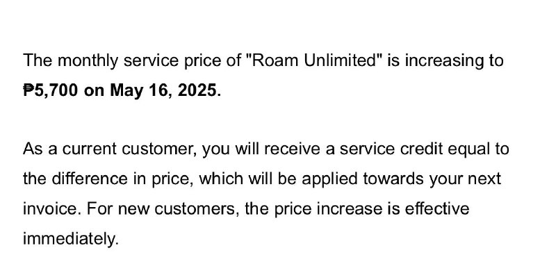စ တား လင့် စက်ပိုင်ရှင်တွေအတွက်တော့ လုံးဝ Surprise ပါပဲ ROAM Unlimited ရဲ့ လစဉ်ကြေး ဈေးတက်သွားပါပြီတဲ့ ဖိလစ်ပိုင် Region ကို အရင်က 4100 PHP ကနေ5700 PHP ဖြစ်သွားပါတယ်အရင်စျေးထက် ၁ သိန်း ၃ သောင်းဝန်းကျင်လောက် စျေးတက်သွားတဲ့သဘောပါပဲဗျ