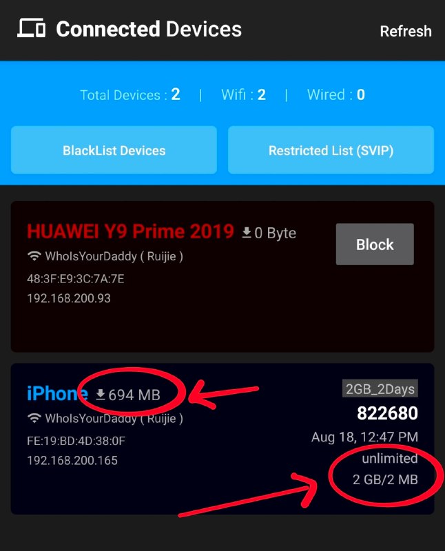 GB Limit နဲ့ ပြောင်းမှာမို့App ထဲက Connected Devices ထဲမှာGB ဘယ်လောက် limit ကို ဘယ်လောက်ထိသုံးထားပြီလဲ ပြပေးတာလေးUpdate မှာ ထည့်ပေးနေပါတယ်။ ကိုယ်ကသာ ထည့်ပေးလိုက်ပေမယ့်ပြသနာက ရှိသေးတယ်။အဓိကတော့ ruijie cloud ရဲ့ sync နှေးတာရယ်History တွေ ဖျက်မရတာတွေရယ်ကြောင့်အခုပုံထဲမှာပြထားတဲ့အတိုင်း694MB က ကိုယ့်စက်မှာ ချိတ်သုံးထားသမျှ MB စုစုပေါင်းဒုတိယနေရာမှာပြထားတဲ့ 2GB/2MB ဆိုတာကလက်ရှိ ထည့်သုံးထားတဲ့ code ရဲ့ limit နဲ့သုံးနေတဲ့ ပမာဏ။အဲ့ဒီမှာ model ဘေးမှာတော့ 694MB ကြီးနဲ့code က usage မှာက 2MB ပဲသုံးရသေးတယ်ဆိုပြီးဘာကြောင့်ဆိုတဲ့ မေးခွန်းတွေ အမေးများလာဦးမှာ မြင်ယောင်မိ။ ဘယ်လိုပဲဖြစ်ဖြစ်၊ အပြောင်းအလဲကို မီအောင်တော့ လိုက်ပြီးupdate လုပ်ပေးနိုင်အောင် ကြိုးစားပေးနေပါတယ်။ data တိကျတာ၊ မကျတာကတော့ Ruijie အပိုင်းပေါ့ဗျာ။ #timeCodeManager