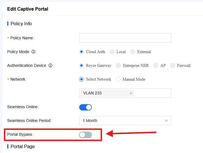 Ruijie Captive Portal Setting ထဲက Portal Bypass 