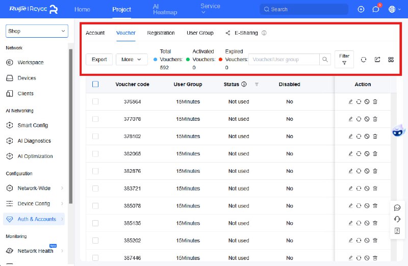ဒီတစ်ခေါက် cloud error ဖြစ်ပြီးနောက်မှာ ကြုံရတဲ့ပြသနာကတော့အရင်လို phone ဒါမှမဟုတ် tablet တွေနဲ့ browser ကနေ Ruijie Cloud Web ကနေပြီး voucher code အသစ်ထုတ်ချင်တာတွေအတွက်Add button နဲ့အခြား button တစ်ချို့ မမြင်ရတဲ့ပြသနာလေးရှိလာပါတယ်။ ဒီတစ်ခေါက် သူတို့ user management view မှာ front end code လေးတွေပြင်လိုက်တယ်ထင်ပါတယ်။ အဲ့အတွက် button တွေက ဘယ်ဘက်အပိုင်းမှာပုံသေမပေါ်တော့ပဲ center align လိုဖြစ်သွားပြီး ခလုတ်တွေ ဘေးထဲဝင်သွားတာဖြစ်ပါတယ်။ အမှန်ကတော့ cloud web က pc user တွေအတွက်ဦးစားပေးလုပ်ထားတာကြောင့်လည်း ဖြစ်ပါတယ်။ အဲ့အတွက် screen size အသေးတွေမှာ ကြည့်ရအဆင်မပြေဖြစ်ကုန်တာပါ။  ပုံထဲမှာ ကြည့်ရင် သိနိုင်ပါတယ်။ ပုံ ( ၁ ) ကတော့ Screen အကြီးနဲ့ မြင်ရတဲ့မြင်ကွင်း ဖြစ်ပြီးပုံ ( ၂ ) ကတော့ screen size ချုံ့ပြီး မြင်ရတဲ့ မြင်ကွင်းပါ။  အရင်လိုပြန်ဖြစ်ဖို့ကတော့ ruijie support ဘက်ကို report တင်ရင် ရလောက်မယ်ထင်ပါတယ်။ ဖုန်းနဲ့ဆို အကောင်းဆုံးကတော့ သူ့ ruijie reyee app သုံးတာ ပိုအဆင်အပြေဆုံးပါပဲ။ဒါမှမဟုတ် voucher delete / create / print အတွက်ဆို Time Code Manager ပေါ့ဗျာ။ 
