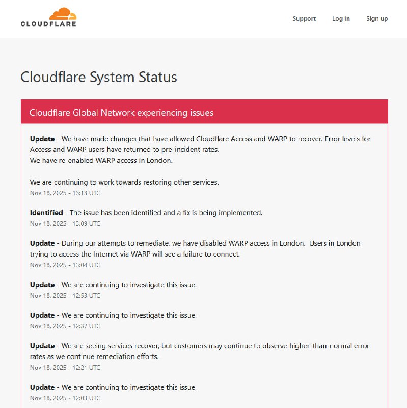 Update... ( Login ပြန်ဝင်လို့ရပါပြီ )————-ကျွန်တော်တို့ App ရဲ့ backend service ကိုhost လုပ်ထားတဲ့ cloudflare ရဲ့ network ကြီးတစ်ကမ္ဘာလုံးအတိုင်းအတာနဲ့ down နေတာဖြစ်လို့လက်ရှိမှာလည်း Time Code Manager App Login ဝင်လို့မရပဲLoading မှာကြာနေပါတယ်။ cloudflare ဘက်က service တွေပြန်တက်လာခဲ့ရင်တော့အရင်အတိုင်းပြန်လည်အသုံးပြုလို့ရလာပါမယ်ဗျ။အဲ့အတွက် အချိန်တစ်ခုတော့စောင့်ရပါလိမ့်ဦးမယ်ခင်ဗျ။ #ruijievouchermanager #timeCodeManager