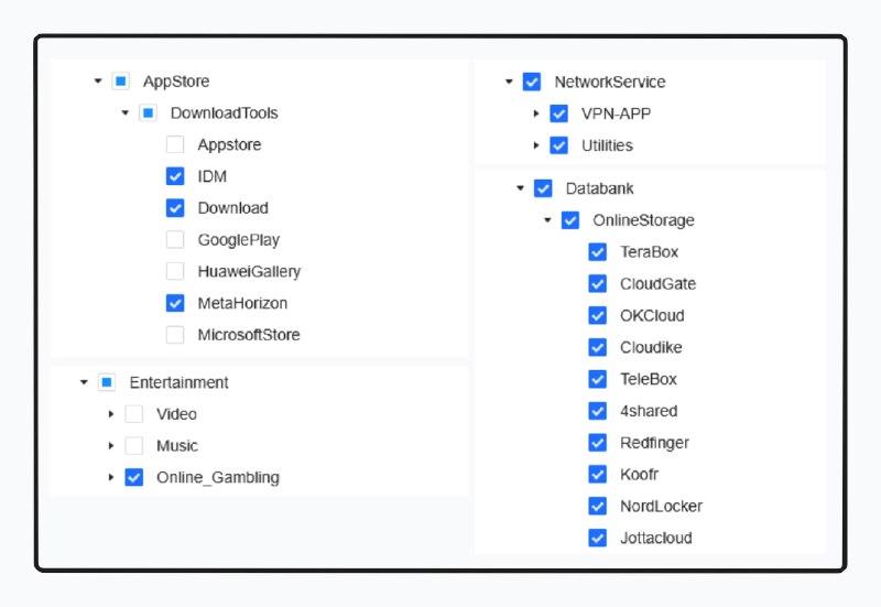 App/Website Control ထဲကနေ- VPN ကျော်တာတွေ အတွက်VPN-APP ကိုရွေးပါ။- Speed test စမ်းခံ၇တာမျိုးတွေအတွက်Utilities ကိုရွေးပါ။- လောင်းကစားတွေအတွက် Online_Gambling- Storage တွေကနေ download ဆွဲနေကြလို့GB တက်မှာစိုးရင် Online Storage- Download Tool တွေနဲ့ ဒေါင်းလုပ်ဆွဲခံရတာများရင်AppStore -> IDM, Downloadအဲ့ဒါလေးတွေကို ရွေးပြီးအသုံးပြုလို့မရအောင် ပိတ်ထားနိုင်ပါတယ်။#timeCodeManager