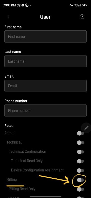 Starlink App က update ဖြစ်သွားတော့ဘေဆောင်ဖို့ billing role ထည့်တဲ့ နည်းလေးလဲ ပြောင်းသွားပါတယ်။ အခုလိုပြောင်းသွားတာတော့ အရင်ထက်တော့ လုပ်ရတာပိုမြန်သွားပါတယ်။ ၁။ Starlink App ထဲက ဘယ်ဘက်အပေါ်ထောင့်နားက မျဉ်းနှစ်ကြောင်းကိုနှိပ်ပါ။၂။ ပြီးရင် Profile ကို ထပ်နှိပ်ပါ။ ၃။ ပြီးသွားရင်တော့ Users ထဲကို ထပ်ဝင်ပါ။၄။ Users ထဲက အပေါ် ညာဘက်ထောင့်နားက 