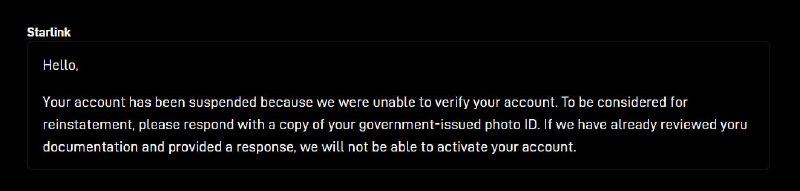 Starlink ဘက်က Missing Info ဆိုပြီး Message ရထားတဲ့ စက်တွေကို စပြီး ပိတ်နေပါပြီ( မိမိတို့ အကောင့်မှာလည်း missing info ဆိုပြီး စာဝင်ထားတာ ရှိ/မရှိ စစ်ကြည့်ကြပါ )  အခုပုံထဲကဟာတော့ Government Issue Photo ပို့ပေးရမယ်အကယ်လို့ ပို့ပေးတဲ့ဟာက approve မဖြစ်သွားဘူးဆိုရင်တော့ သူတို့က လုံး၀ Activate လုပ်ပေးတော့မှာမဟုတ်ဘူးလို့လည်း ရေးထားပါတယ်   အဲ့လိုသာဆိုရင် စက်က လုံး၀ကို သုံးလို့မရတော့ဘူးဖြစ်သွားမှာပါ ဘယ်နှစ်လုံးလောက်များ ပိတ်ခံရဦးမလဲပဲ #ruijieVoucherManager